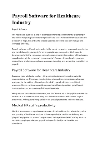 Payroll Software for Healthcare Industry