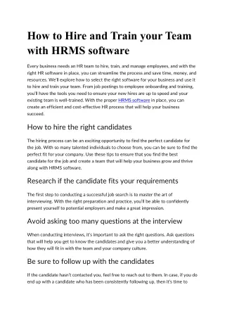 How to Hire and Train your Team with HRMS software