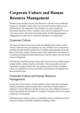 Corporate Culture and Human Resource Management