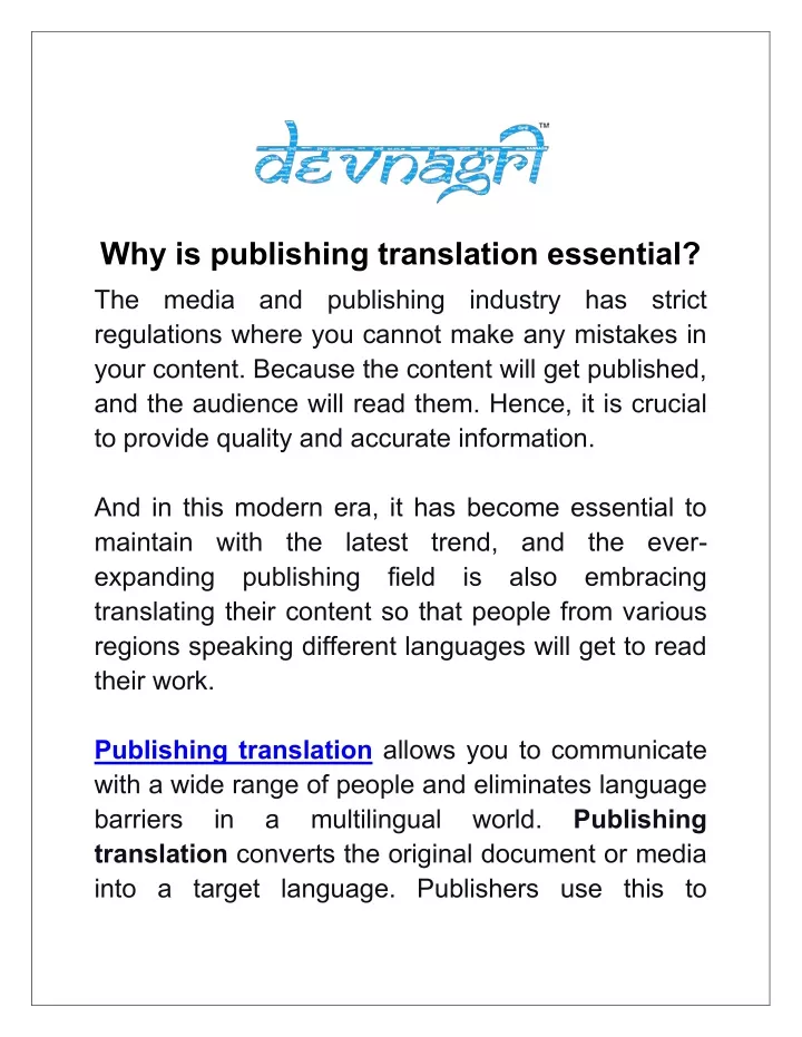 why is publishing translation essential