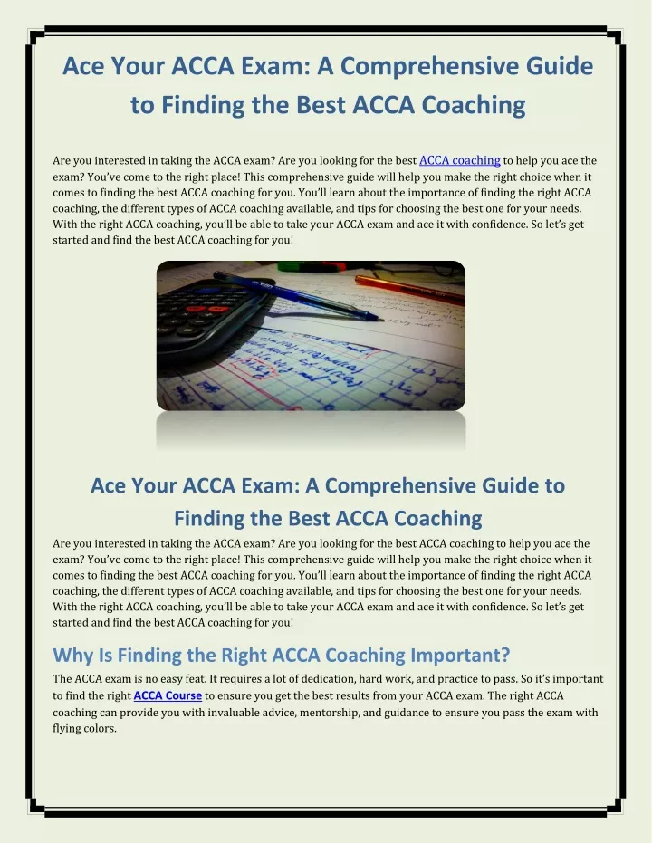 ace your acca exam a comprehensive guide