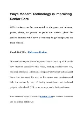 Ways Modern Technology is Improving Senior Care