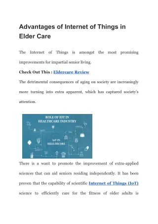 Advantages of Internet of Things in Elder Care