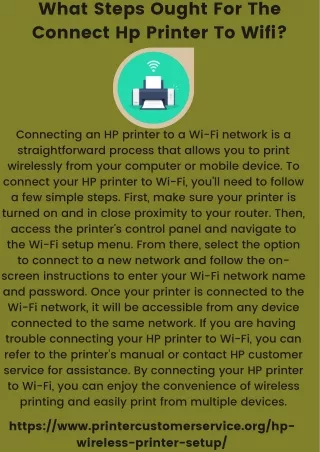 What Steps Ought For The Connect Hp Printer To Wifi