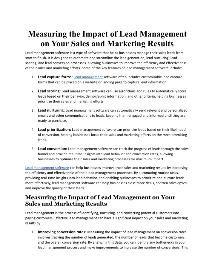 measuring the impact of lead management on your