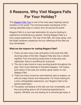 9 Reasons,Why visit Niagara Falls for your holiday