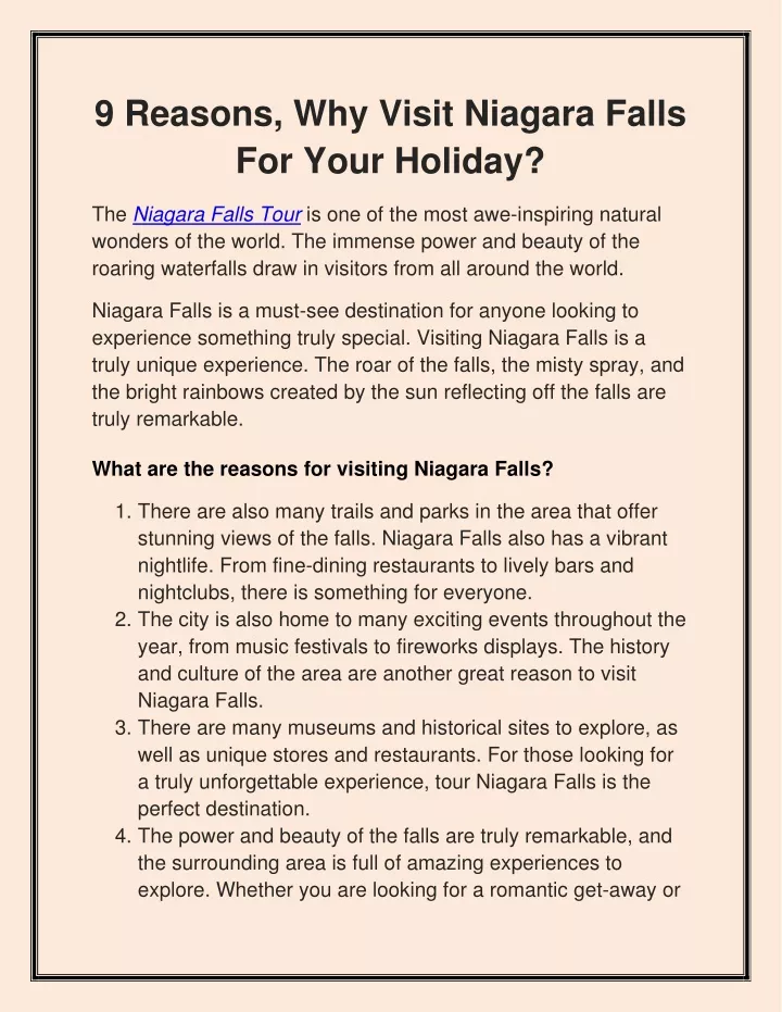 9 reasons why visit niagara falls for your holiday