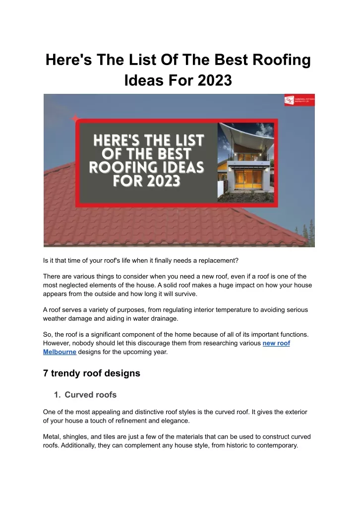 here s the list of the best roofing ideas for 2023