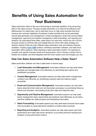 benefits of using sales automation for your