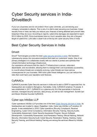 Cyber Security services in India- Driveittech