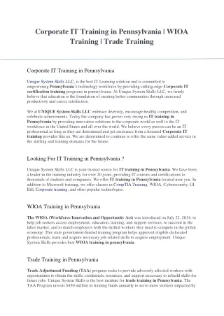 corporate it training in pennsylvania wioa