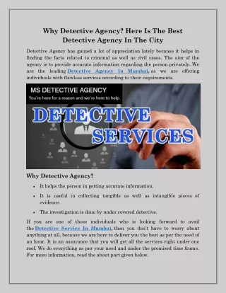 Detective Service In Mumbai - msdetectiveagency