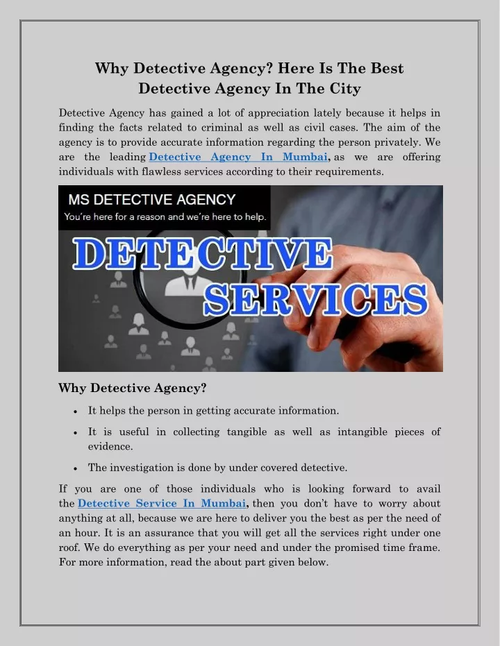 why detective agency here is the best detective