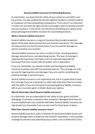 general liability insurance for bartending