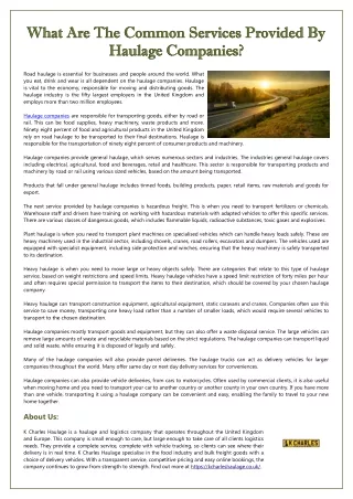 What Are The Common Services Provided By Haulage Companies?