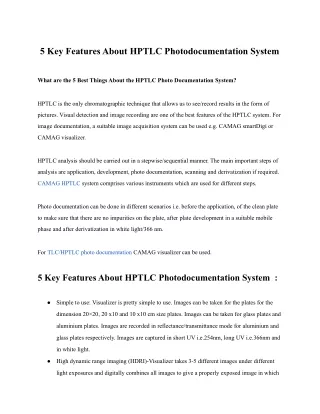 5 Key Features About HPTLC Photodocumentation System