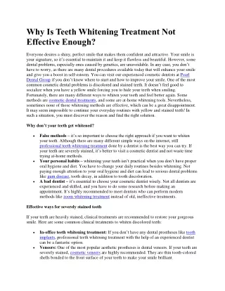 why is teeth whitening treatment not effective