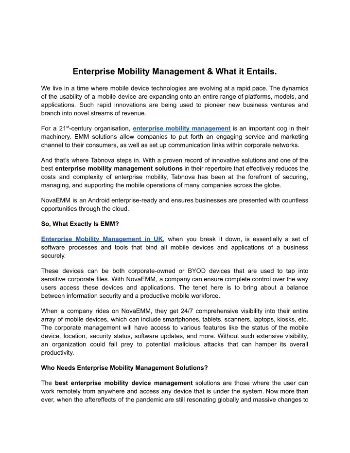 enterprise mobility management what it entails
