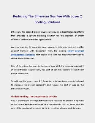 reducing the ethereum gas fee with layer 2
