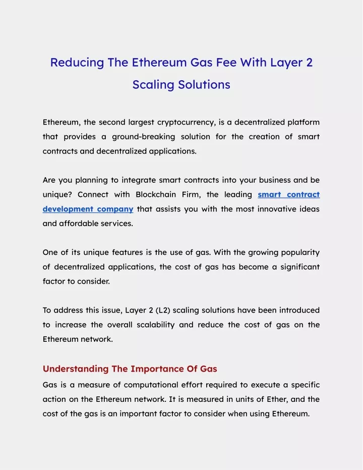 reducing the ethereum gas fee with layer 2
