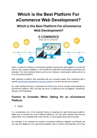 Which is the  Best Platform For eCommerce Web Development