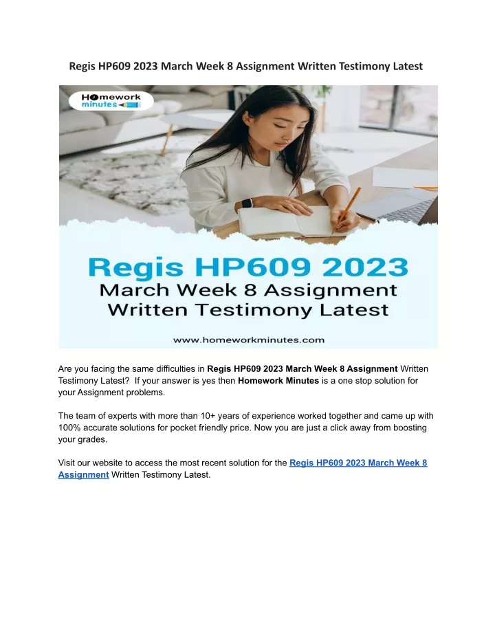 regis hp609 2023 march week 8 assignment written