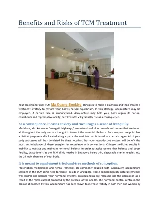Benefits and Risks of TCM Treatment