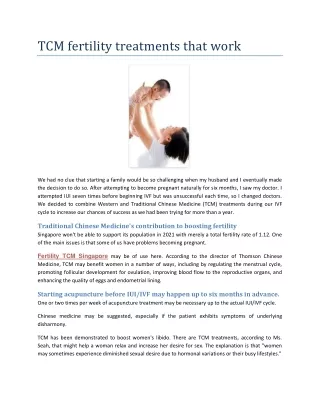 TCM fertility treatments that work