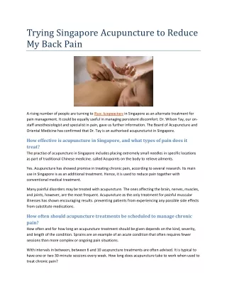 Trying Singapore Acupuncture to Reduce My Back Pain