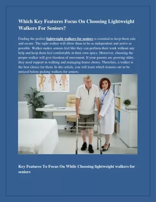 Which Key Features Focus On Choosing Lightweight Walkers For Seniors?