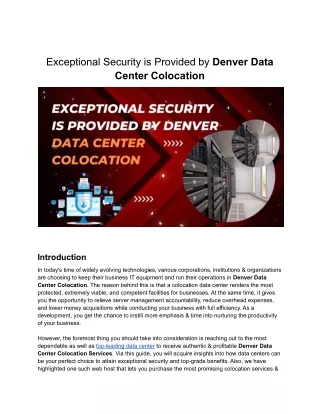 Exceptional Security is Provided by Denver Data Center Colocation