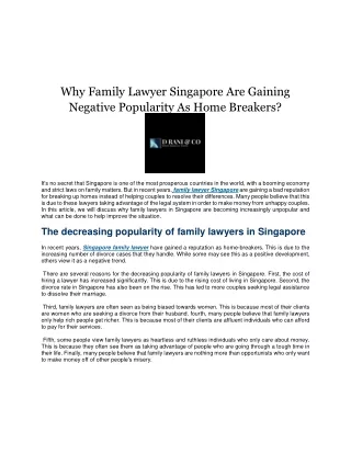 Why Family Lawyer Singapore Are Gaining Negative Popularity As Home Breakers?