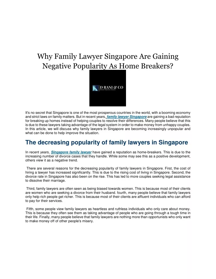 why family lawyer singapore are gaining negative