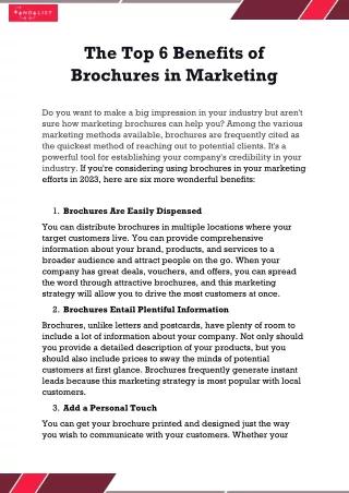 The Top 6 Benefits of Brochures in Marketing