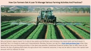 How Can Farmers Get A Loan To Manage Various Farming Activities And Practices?
