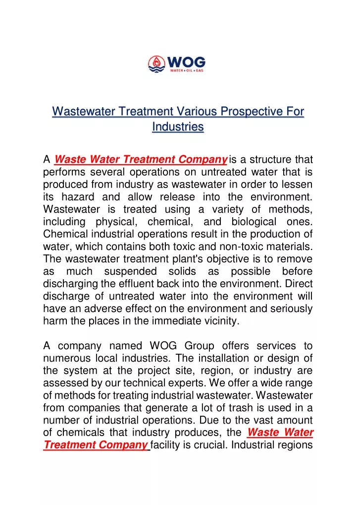 wastewater treatment various prospective