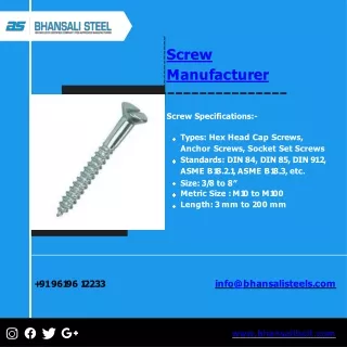 Screw Manufacturer | Washers Manufacturer | Eye Bolt Manufacturer |  Bhansali Fa