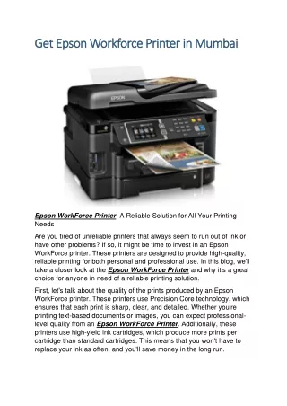 Get Epson Workforce Printer in Mumbai