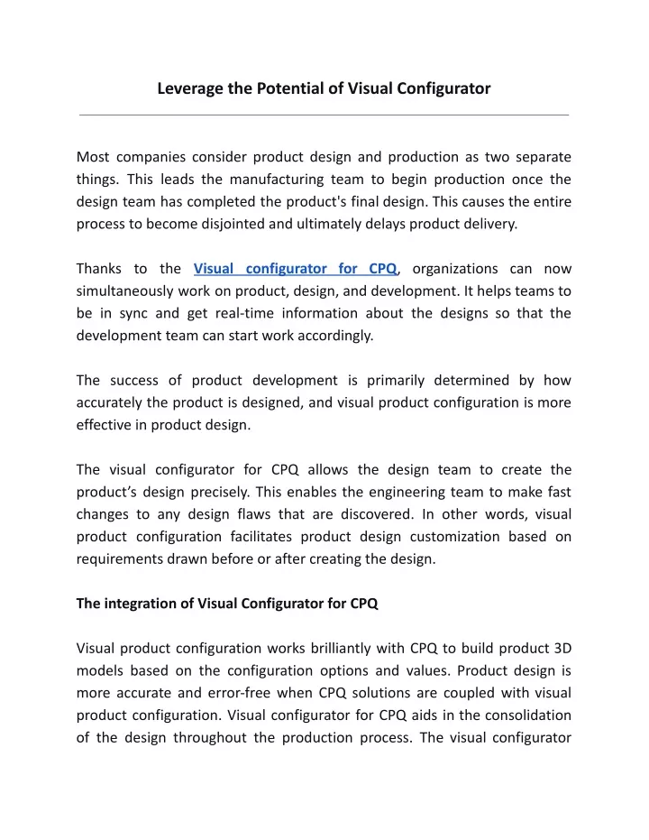 leverage the potential of visual configurator