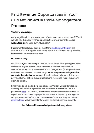 Find Revenue Opportunities in Your Current Revenue Cycle Management Process