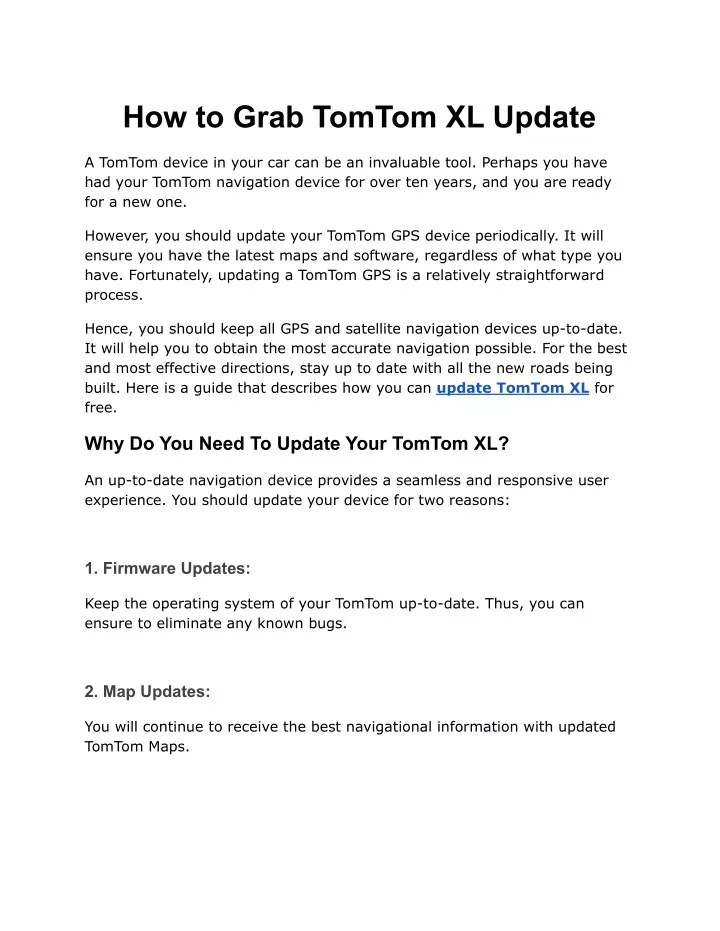 how to grab tomtom xl update