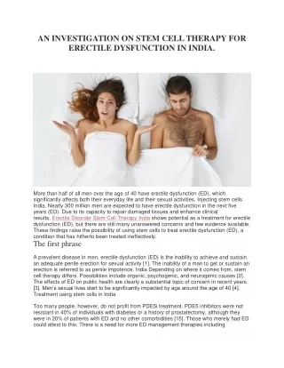AN INVESTIGATION ON STEM CELL THERAPY FOR ERECTILE DYSFUNCTION IN INDIA