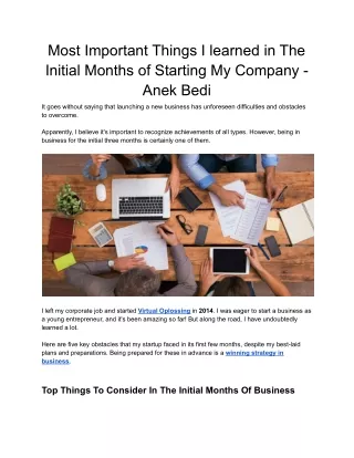 Most Important Things I learned in The Initial Months of Starting My Company - Anek Bedi