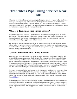 Trenchless Pipe Lining Services Near Me