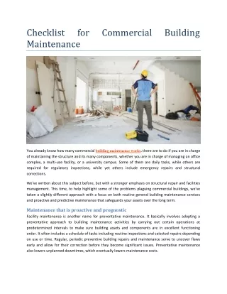 Checklist for Commercial Building Maintenance