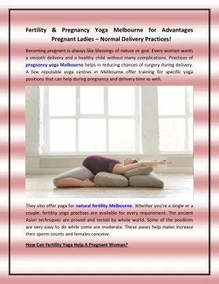Fertility & Pregnancy Yoga Melbourne for Advantages Pregnant Ladies – Normal Delivery Practices!