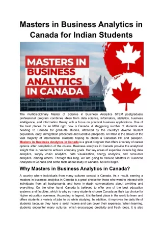Masters in Business Analytics in Canada for Indian Students