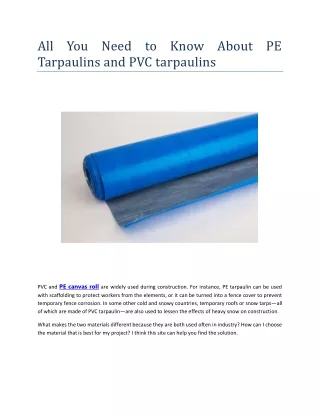 All You Need to Know About PE Tarpaulins and PVC tarpaulins