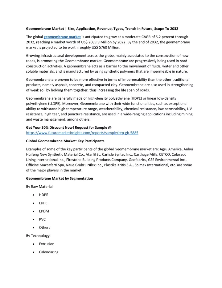 geomembrane market size application revenue types