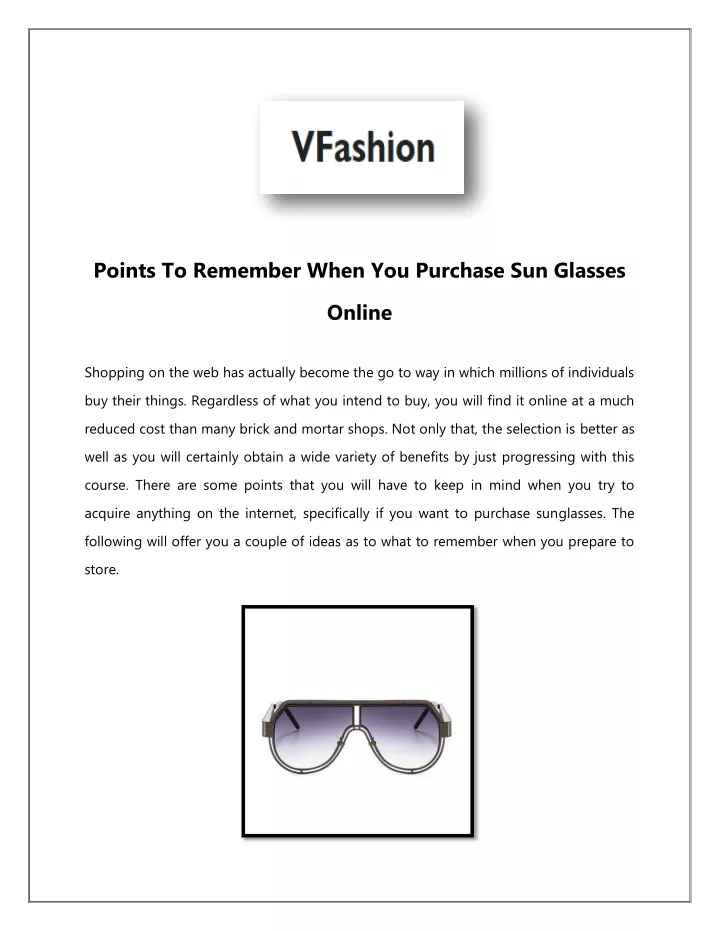 points to remember when you purchase sun glasses